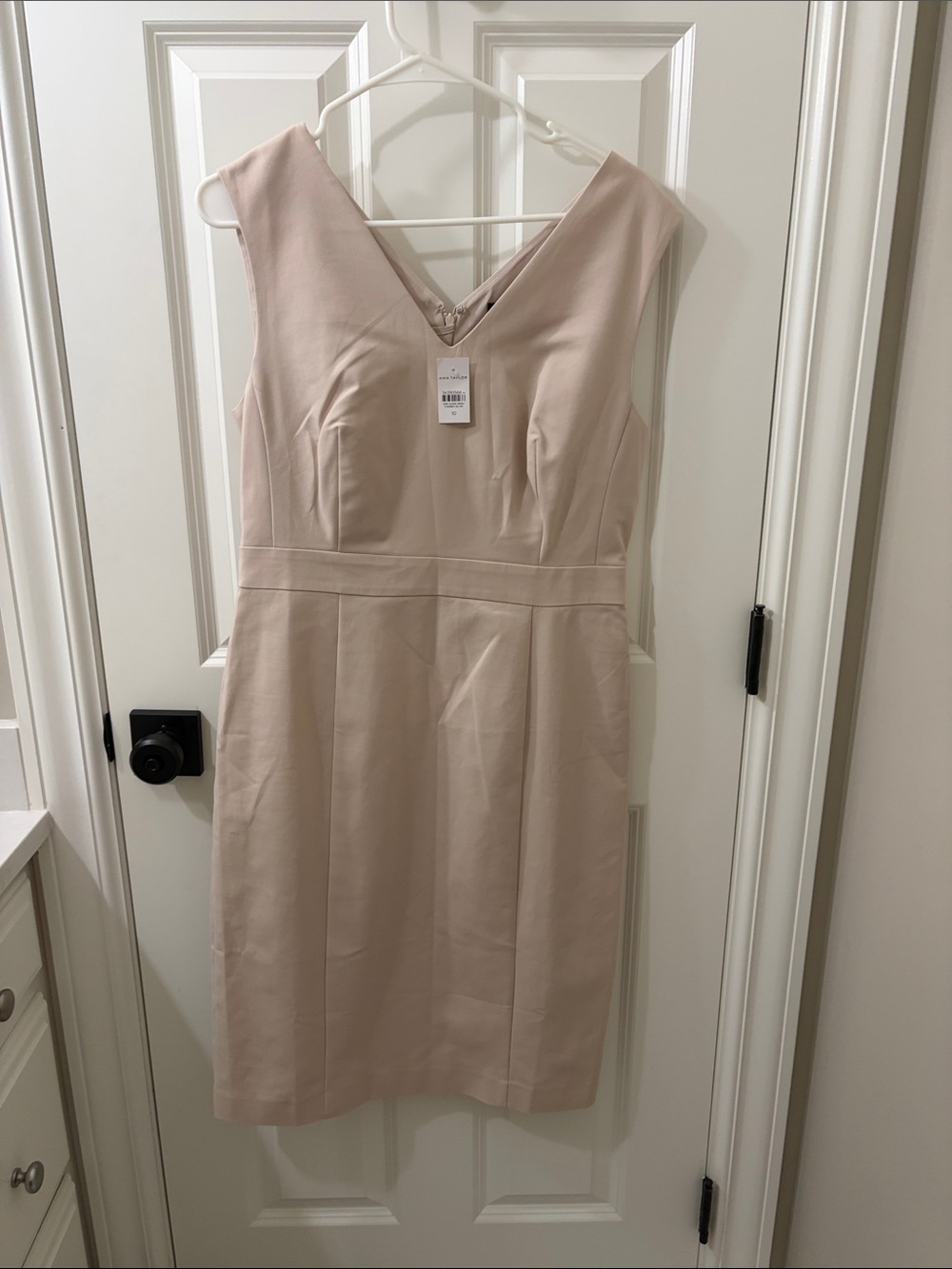 Ann Taylor Tan V-Neck Midi Sheath Dress